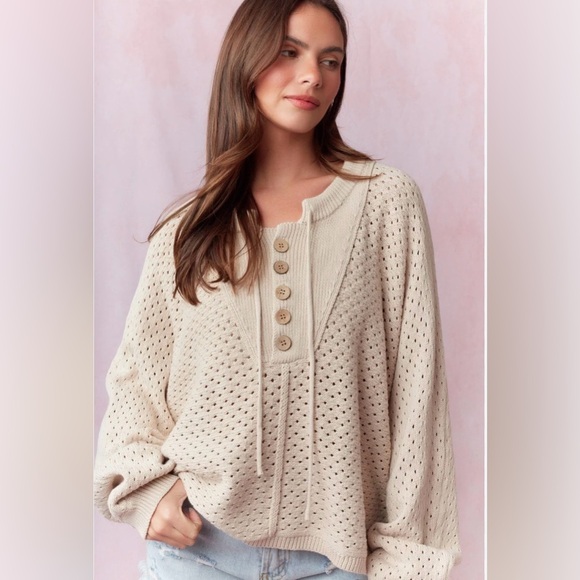 Peach Love California Sweaters - Peach Love California Taupe Knit Sweater size L